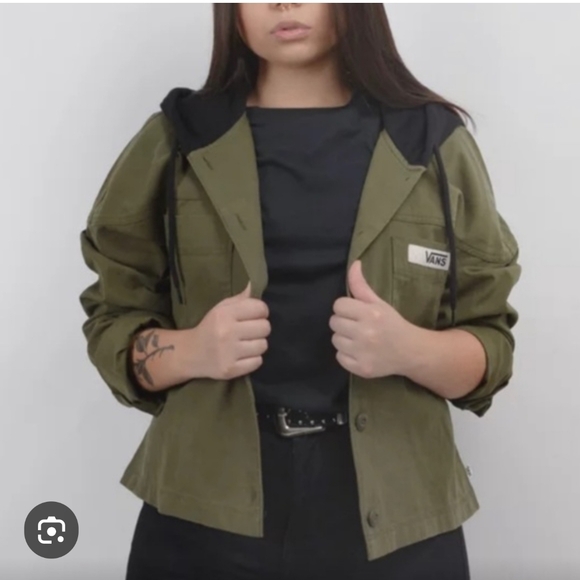 VANS Crowd Surf Cropped Hooded Woven Women Jacket Military Black Green Size Smal - Picture 3 of 7